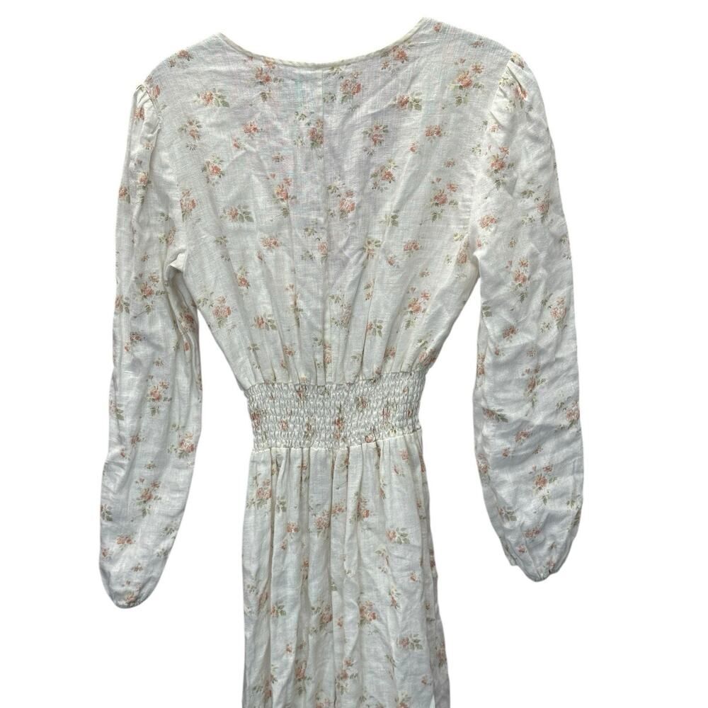 Reformation Linen Floral Maxi Dress Small Puff Sleeve Smocked Waist Cream Ivory - Picture 10 of 13